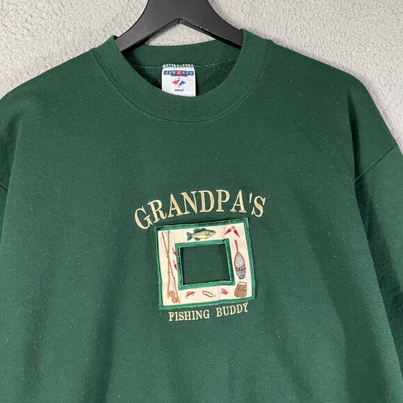 Vintage Jerzees Grandpa’s Fishing Buddy Green Sweatshirt L Made in USA Funny - Picture 5 of 8